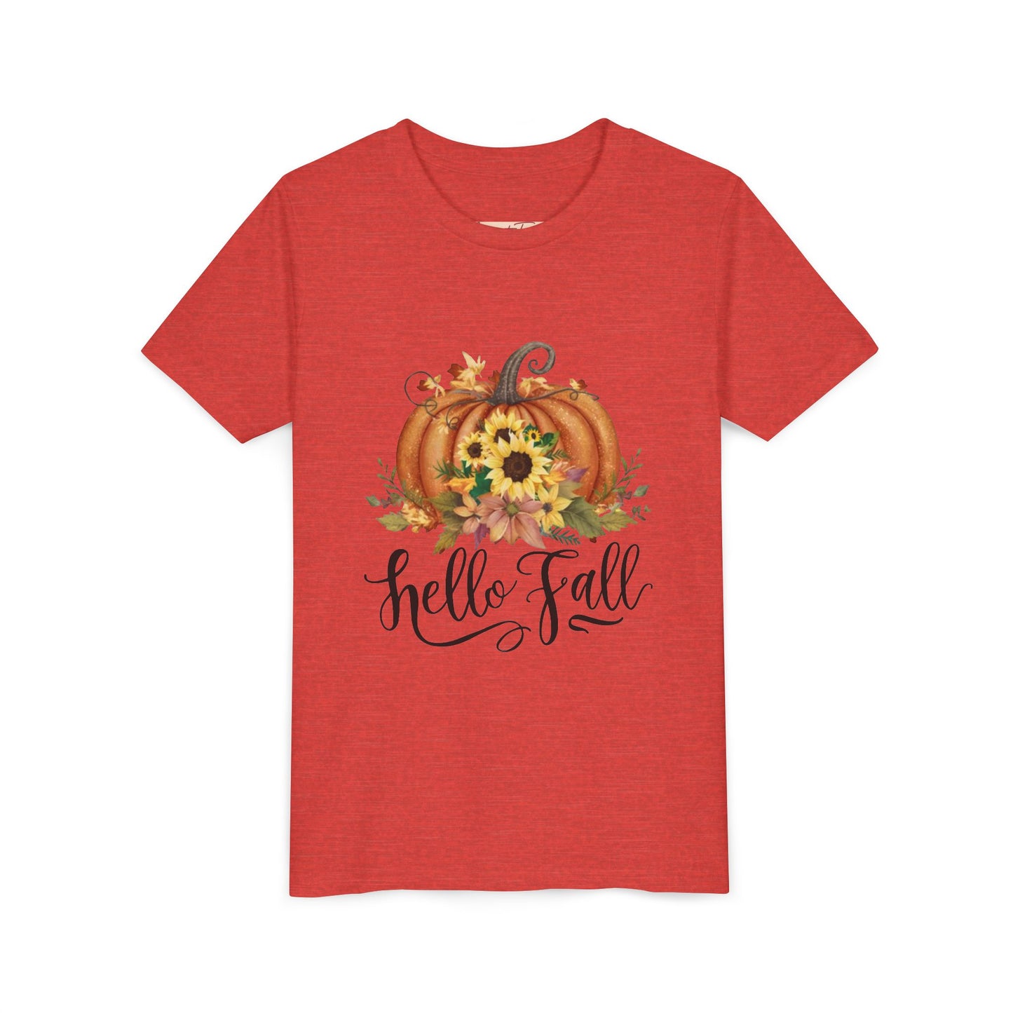 Fall Pumpkin Graphic Youth Tee, Autumn Kids T-Shirt, Hello Fall Shirt, Seasonal Apparel for Kids, Halloween, Thanksgiving Outfit