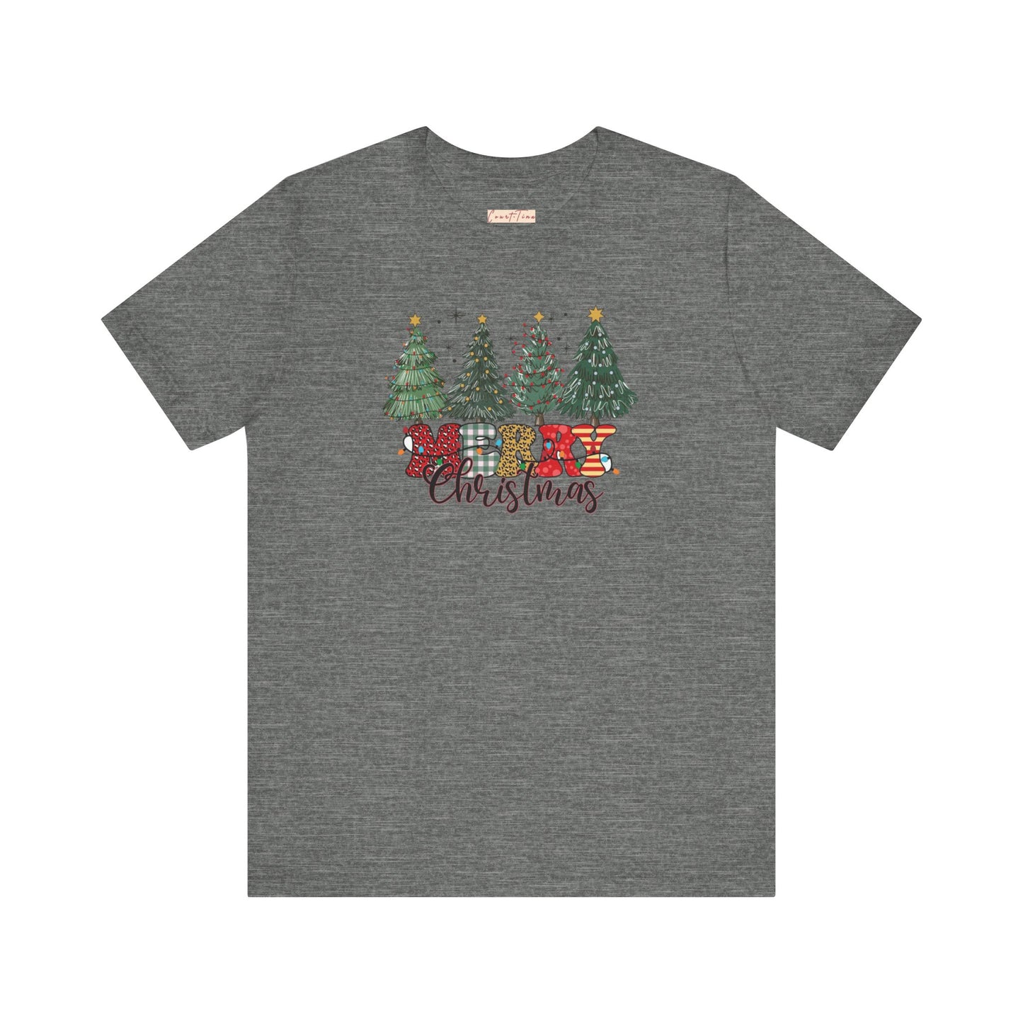 Merry Christmas Unisex Tee, Holiday T-Shirt, Christmas Gift, Festive Apparel, Tree Print Shirt, Seasonal Wear