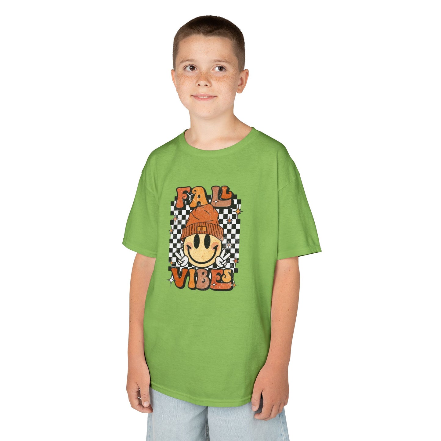 Fall Vibe Kids Tee - Cheerful Autumn T-Shirt, Kids Graphic Tee, Fall Seasonal Wear, Birthday Gift, Halloween Fun