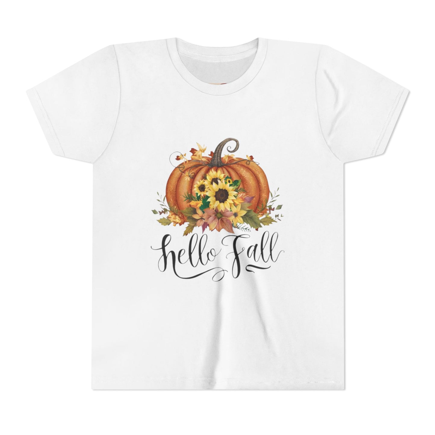 Fall Pumpkin Graphic Youth Tee, Autumn Kids T-Shirt, Hello Fall Shirt, Seasonal Apparel for Kids, Halloween, Thanksgiving Outfit