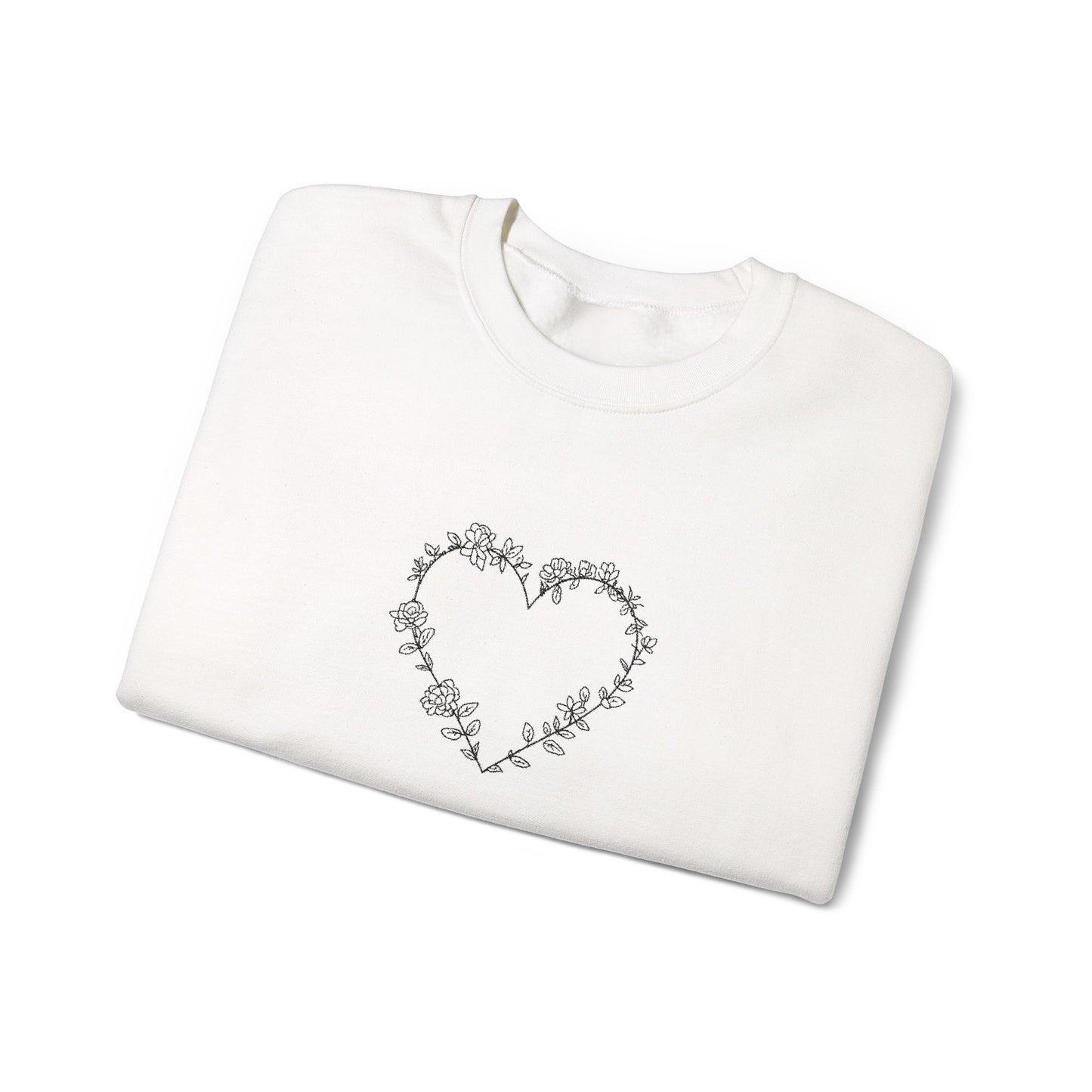 Romantic Floral Heart Sweatshirt, Cozy Gift, Unisex Crewneck, Valentine's Day, Casual Wear, Plant Lover's Gift, Everyday Comfort