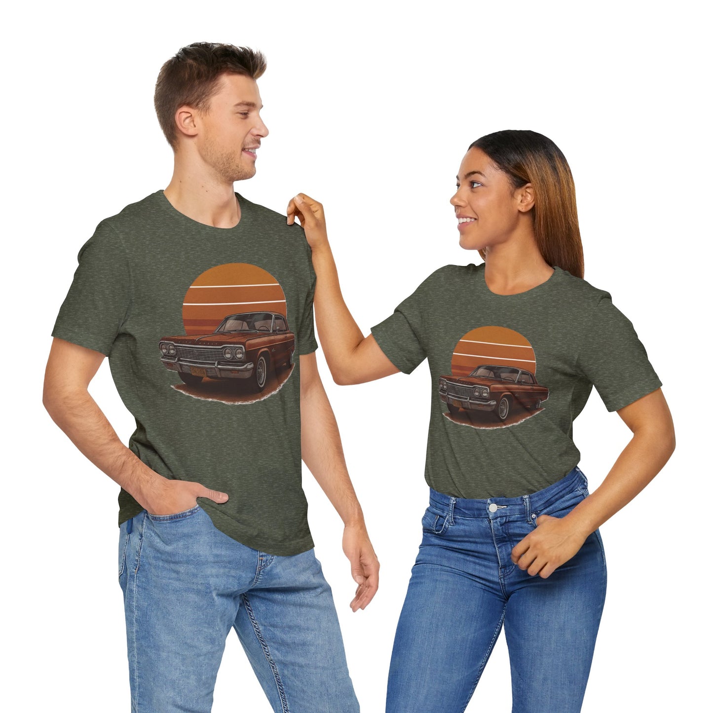 Retro Car Graphic Tee - Vintage Sunset Shirt, Perfect for Car Lovers, Gift for Him, Summer Style, Casual Wear, Unisex Fashion