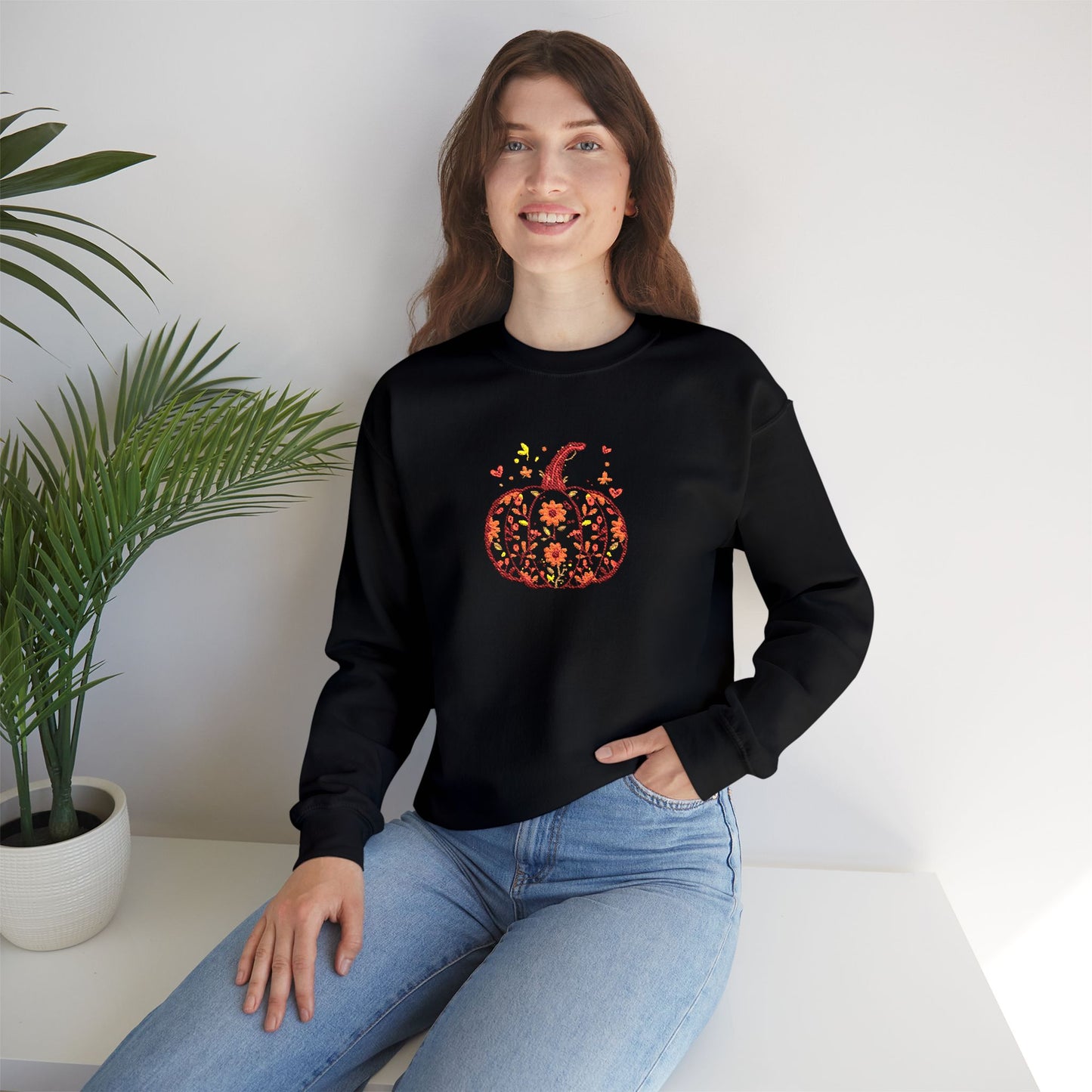 Embroidered Autumn Vibes Pumpkin Sweatshirt