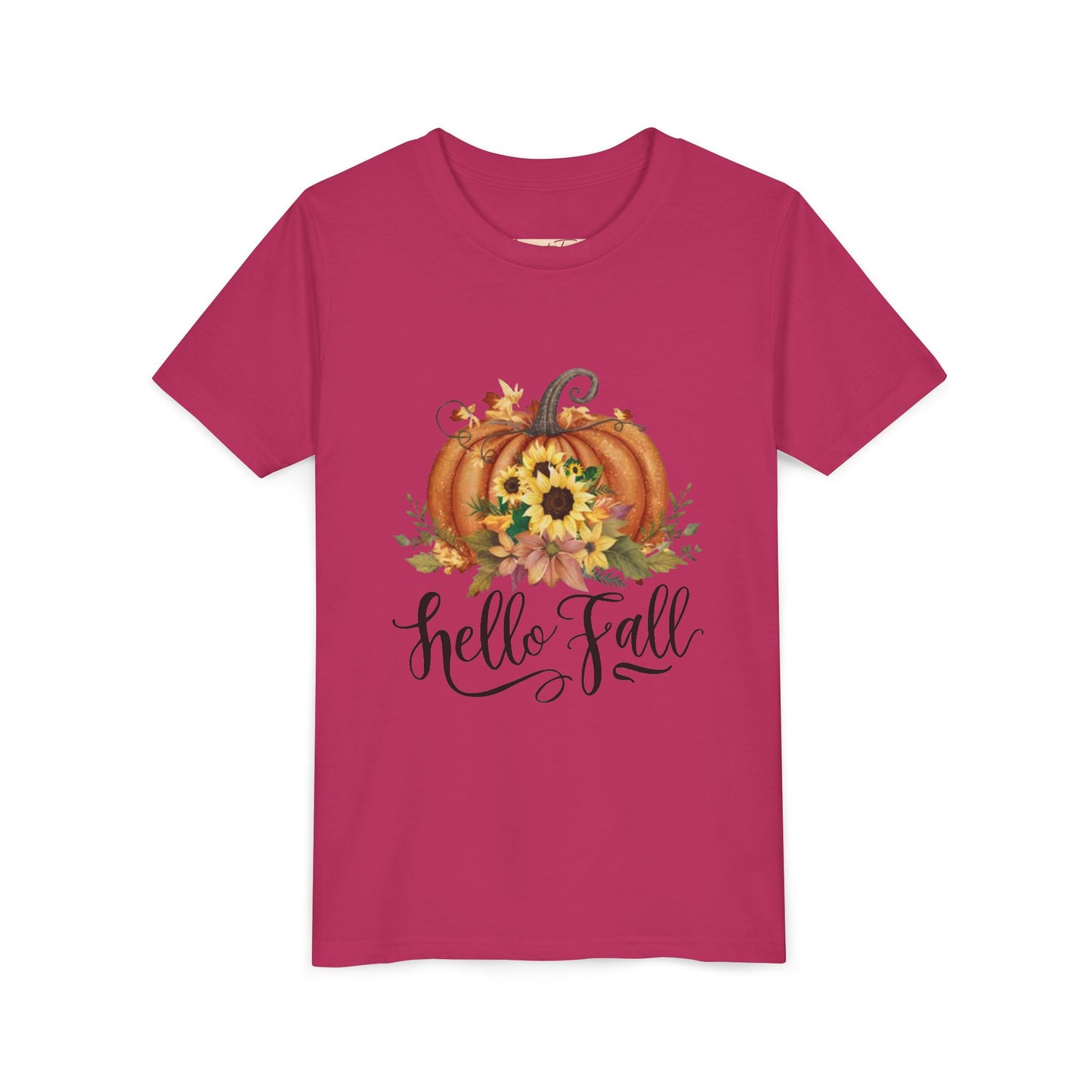 Fall Pumpkin Graphic Youth Tee, Autumn Kids T-Shirt, Hello Fall Shirt, Seasonal Apparel for Kids, Halloween, Thanksgiving Outfit