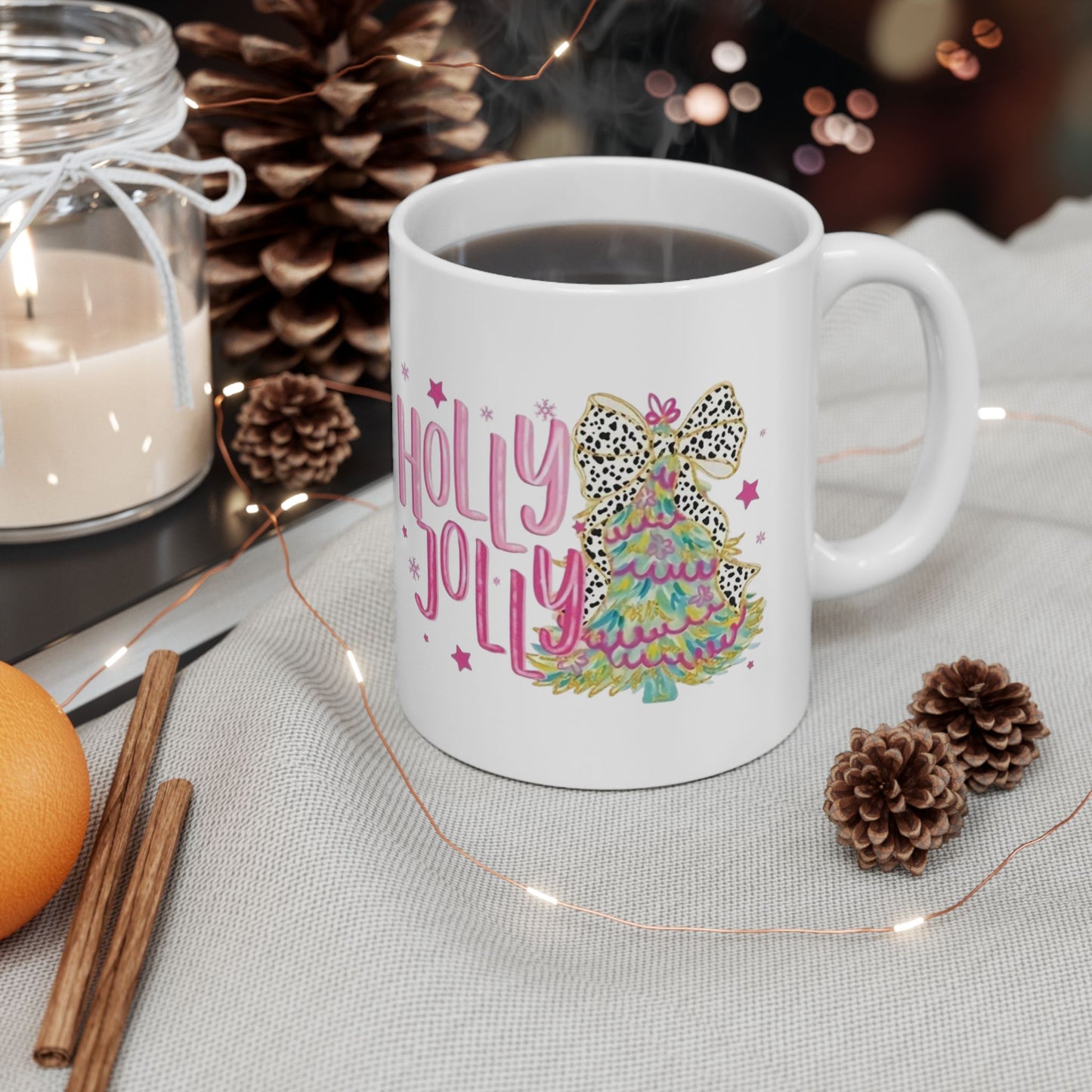 Holly Jolly Festive Ceramic Mug - Holiday Cheer, Christmas Gift, Coffee Lover, Cute Design, Fun Decor