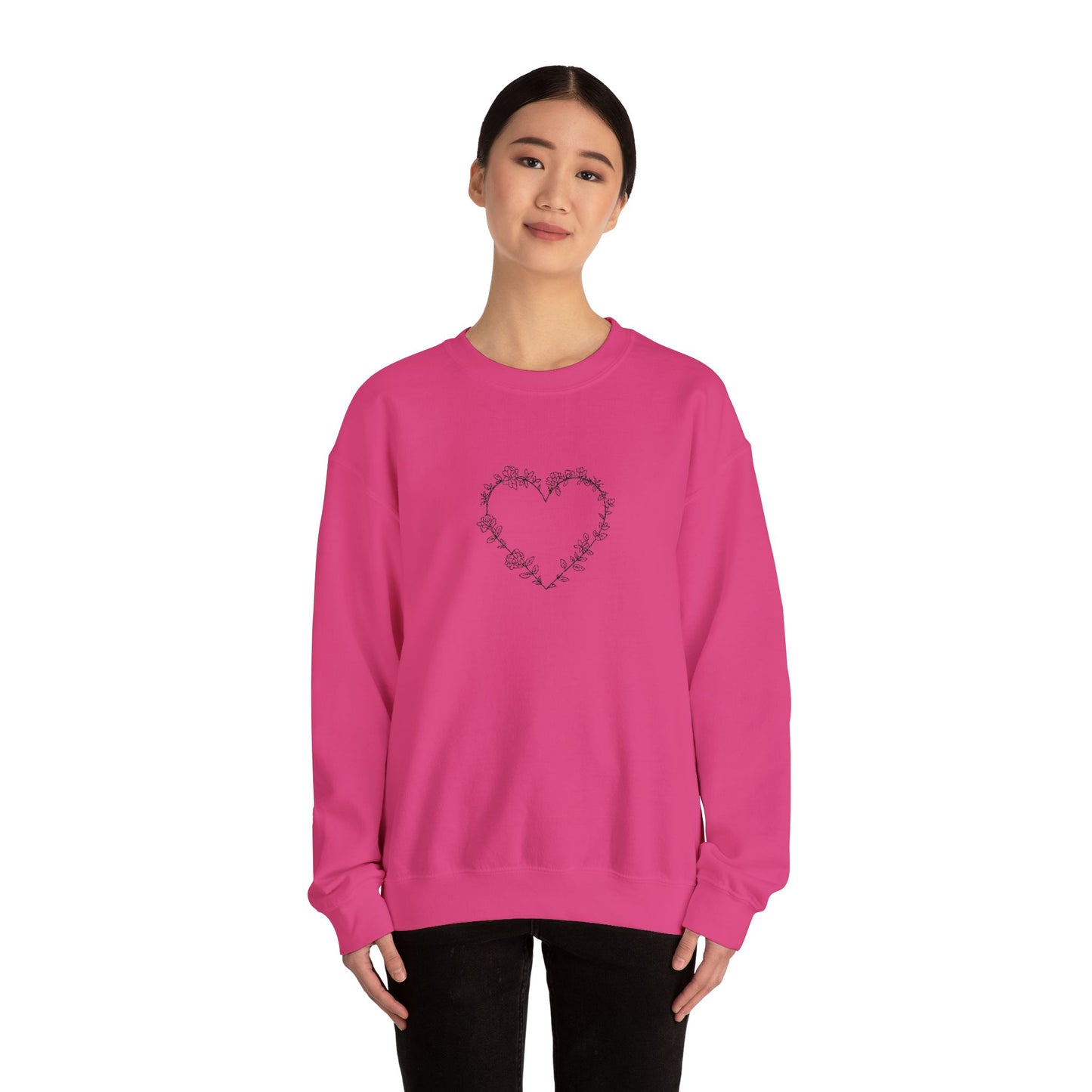 Romantic Floral Heart Sweatshirt, Cozy Gift, Unisex Crewneck, Valentine's Day, Casual Wear, Plant Lover's Gift, Everyday Comfort