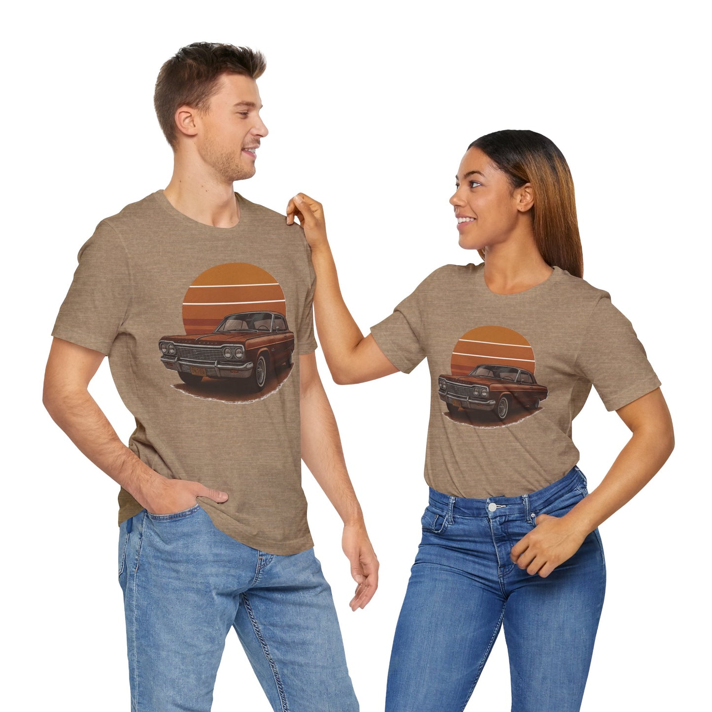 Retro Car Graphic Tee - Vintage Sunset Shirt, Perfect for Car Lovers, Gift for Him, Summer Style, Casual Wear, Unisex Fashion