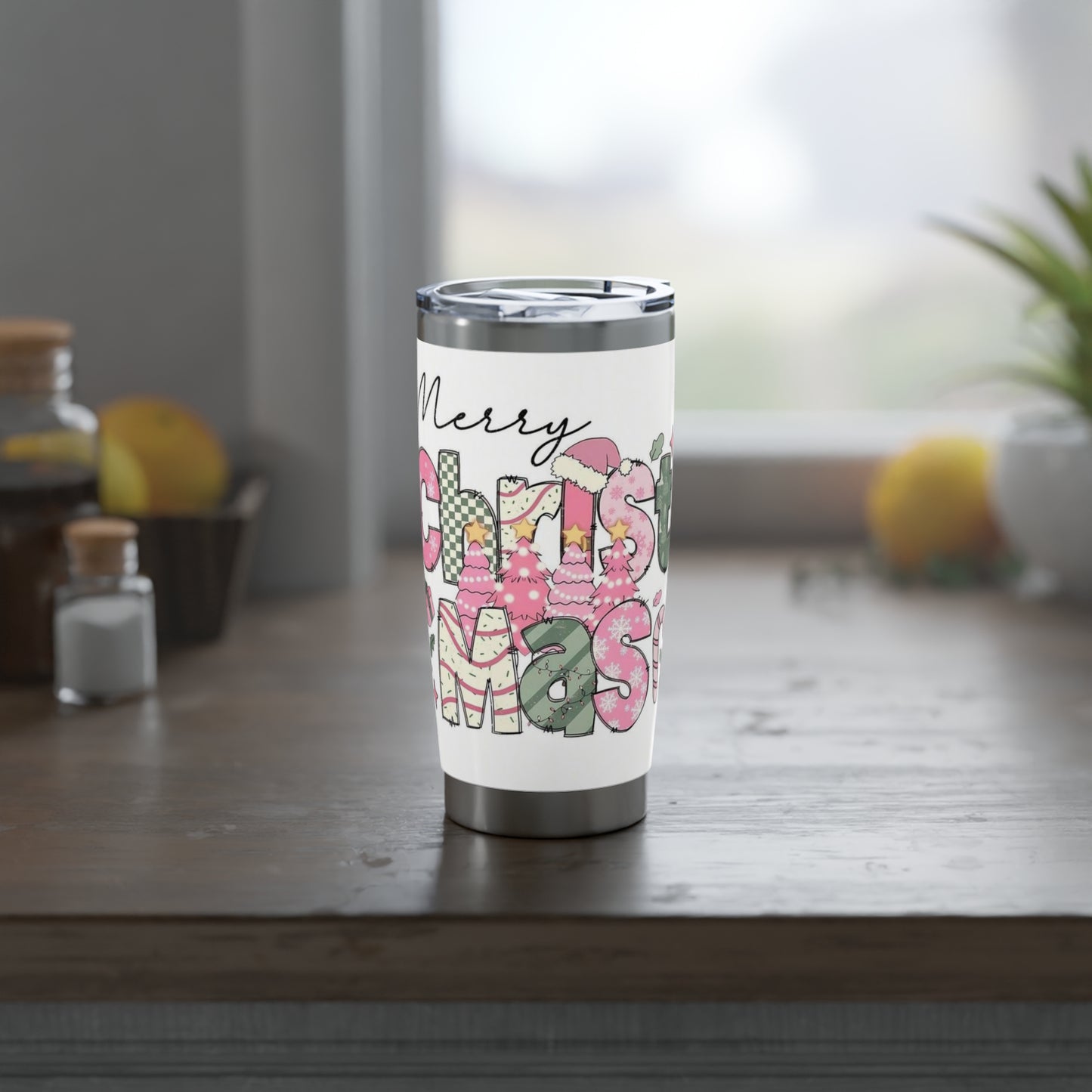 Merry Christmas Vagabond Tumbler, Holiday Travel Cup, Reusable Drinkware, Gift for Her, Seasonal Coffee Mug, Winter Beverage Holder