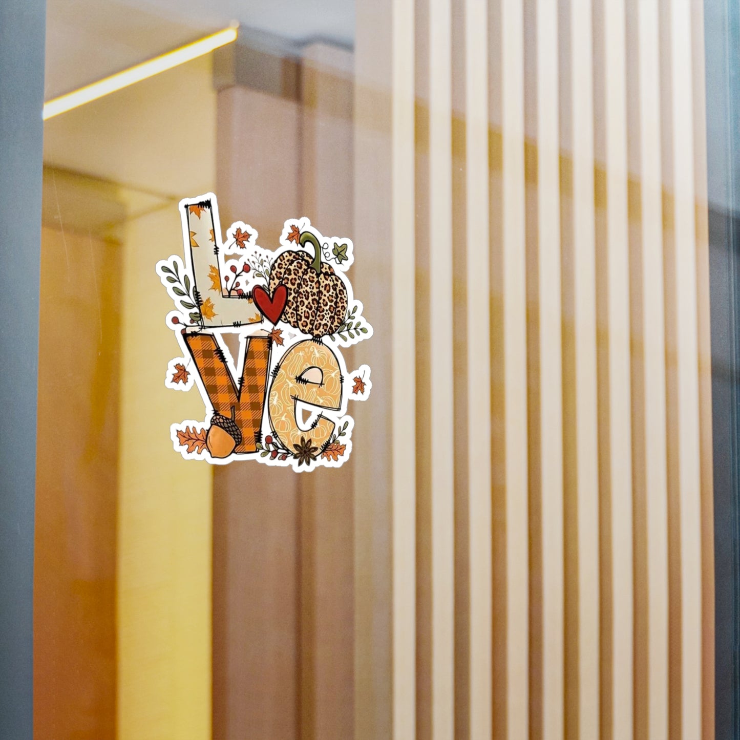 Autumn Love Kiss-Cut Vinyl Decals, Fall Decor Stickers, Seasonal Home Accents, Pumpkin Aesthetic, Perfect for Greetings and Gifts