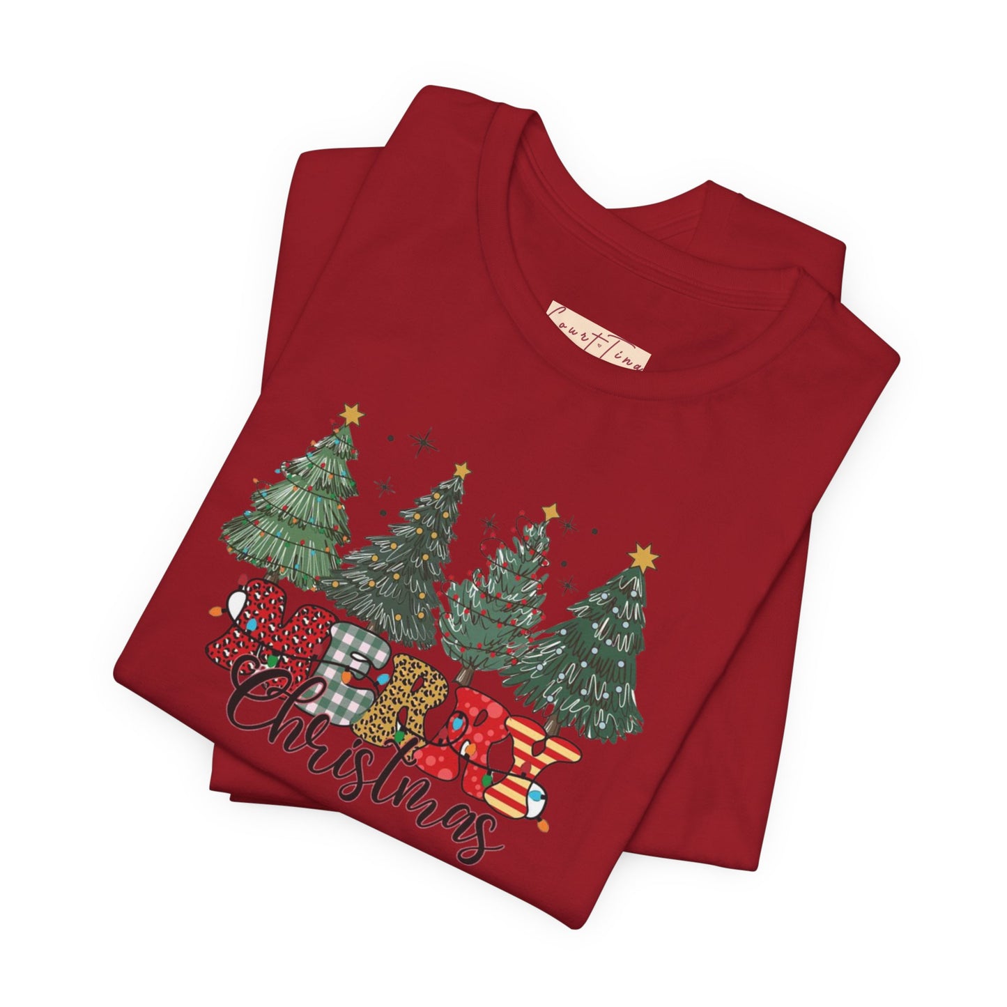 Merry Christmas Unisex Tee, Holiday T-Shirt, Christmas Gift, Festive Apparel, Tree Print Shirt, Seasonal Wear