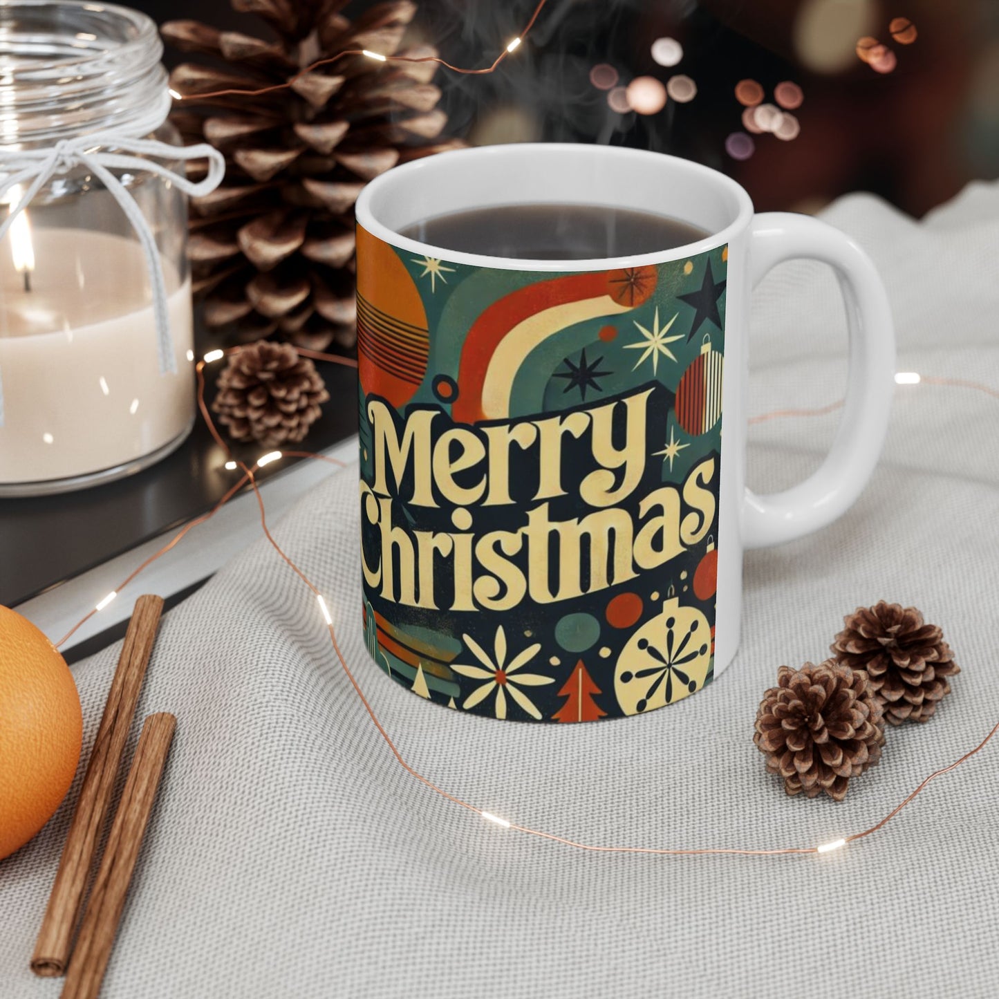 Vintage Retro Merry Christmas Ceramic Mug - Festive Drinkware for Holiday Cheer, Gift for Coffee Lovers, Christmas Celebration, 11oz & 15oz