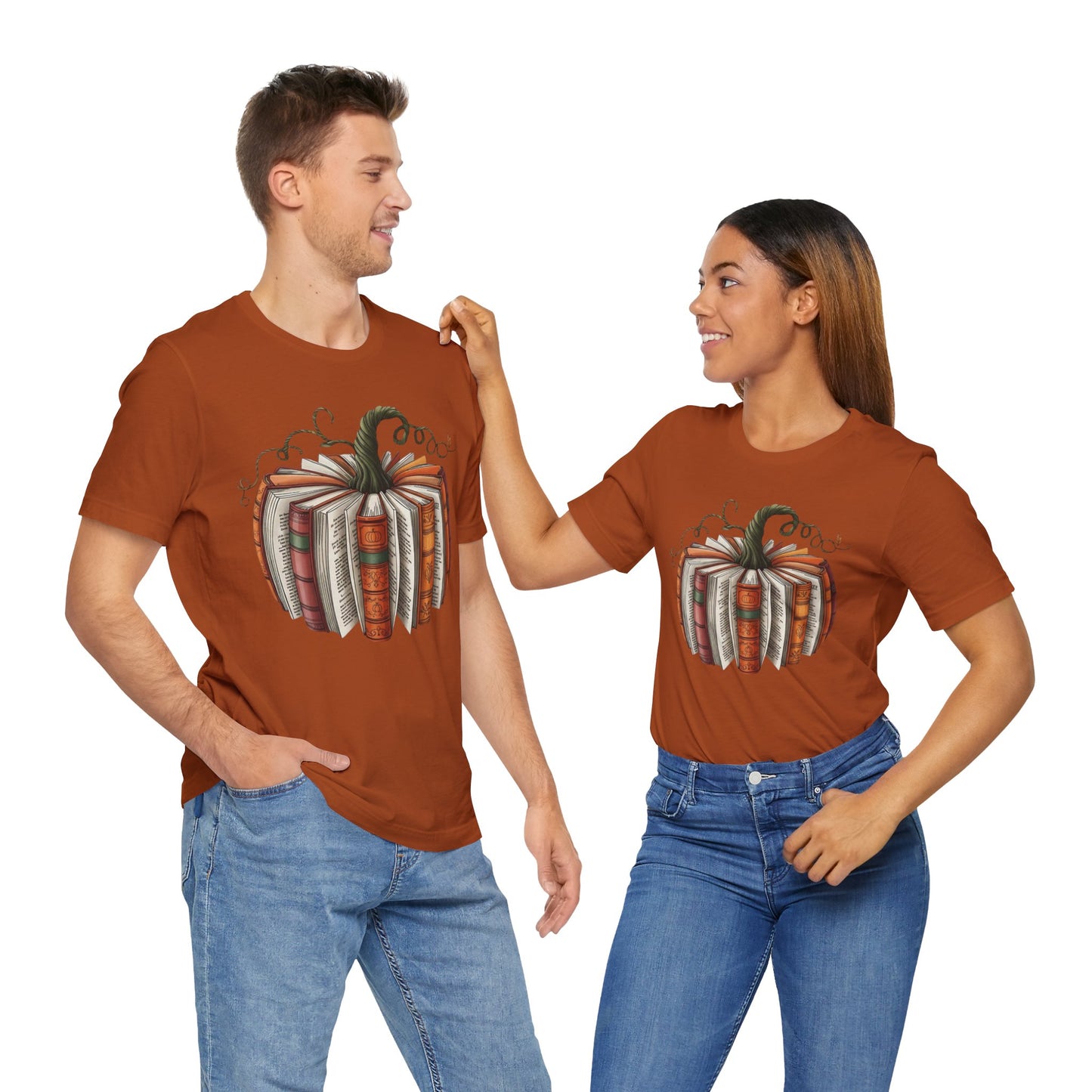 Fall Pumpkin Books Unisex Tee - Cozy Autumn T-Shirt for Book Lovers
