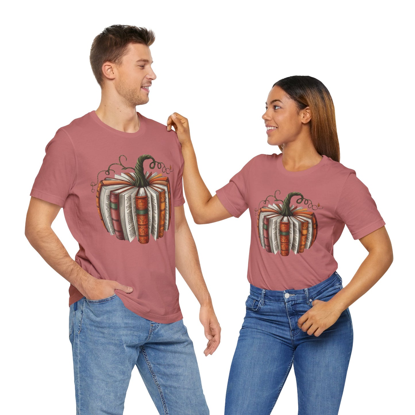 Fall Pumpkin Books Unisex Tee - Cozy Autumn T-Shirt for Book Lovers