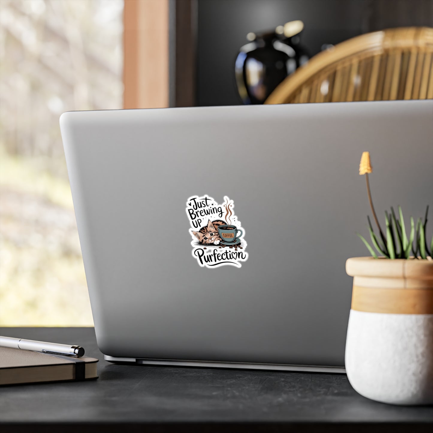 Cozy Coffee Cat Kiss-Cut Vinyl Decal