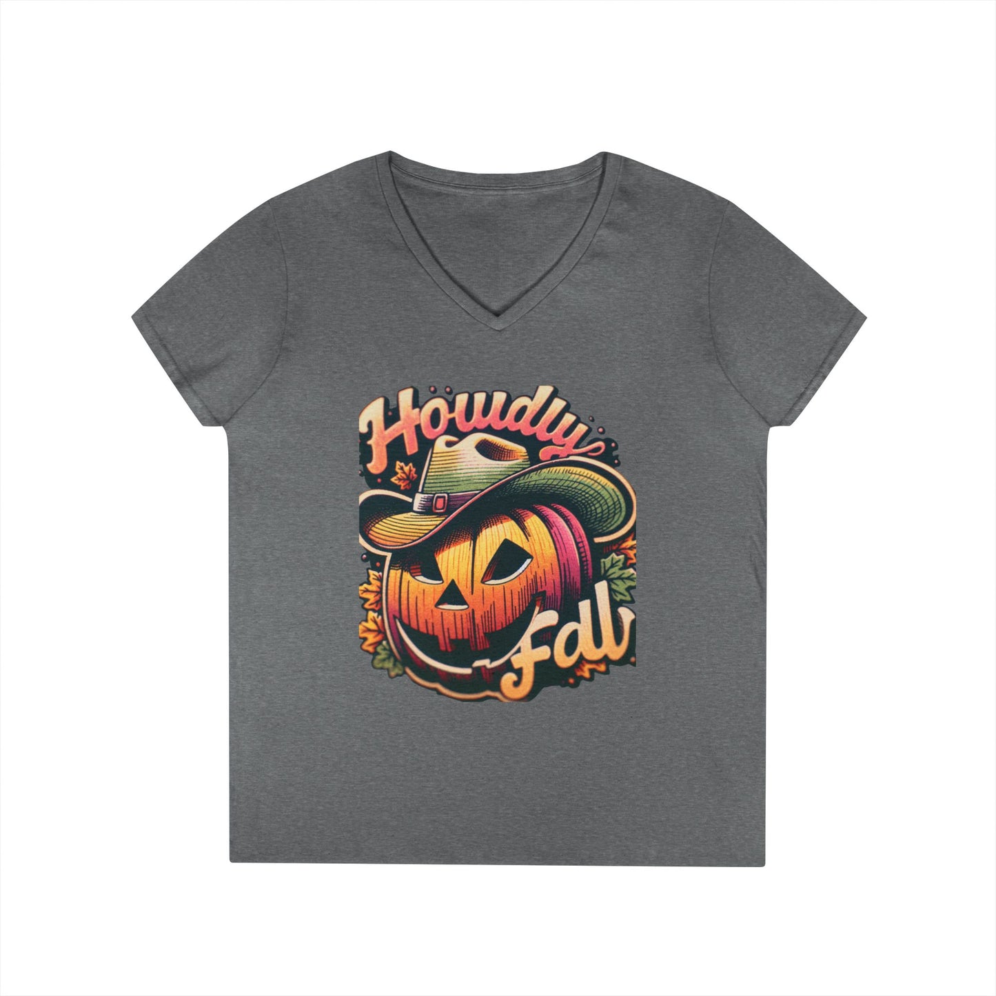 Autumn Pumpkin V-Neck T-Shirt - Fall Decor, Halloween Style, Seasonal Apparel, Gift for Her, Cozy Wardrobe Essential