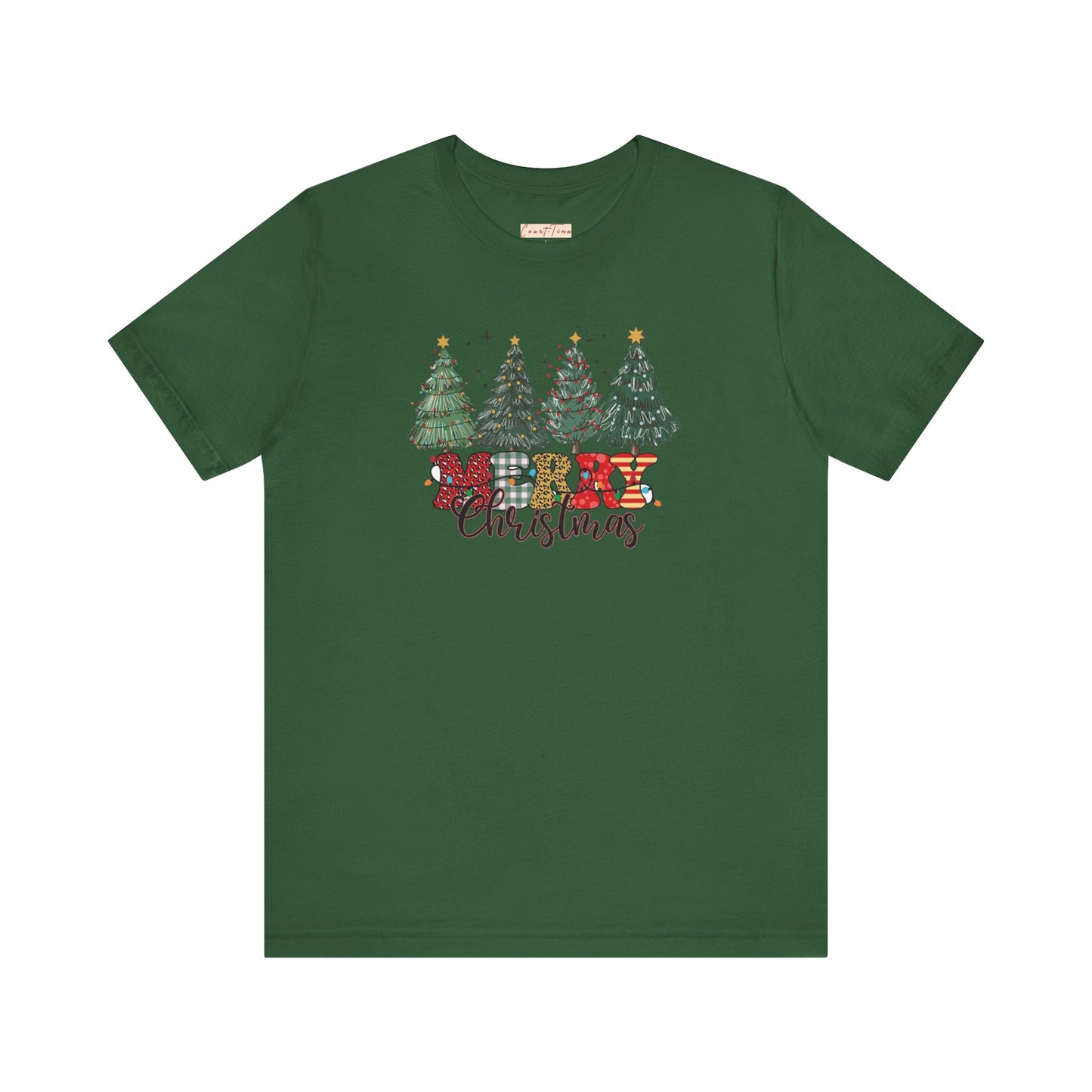 Merry Christmas Unisex Tee, Holiday T-Shirt, Christmas Gift, Festive Apparel, Tree Print Shirt, Seasonal Wear