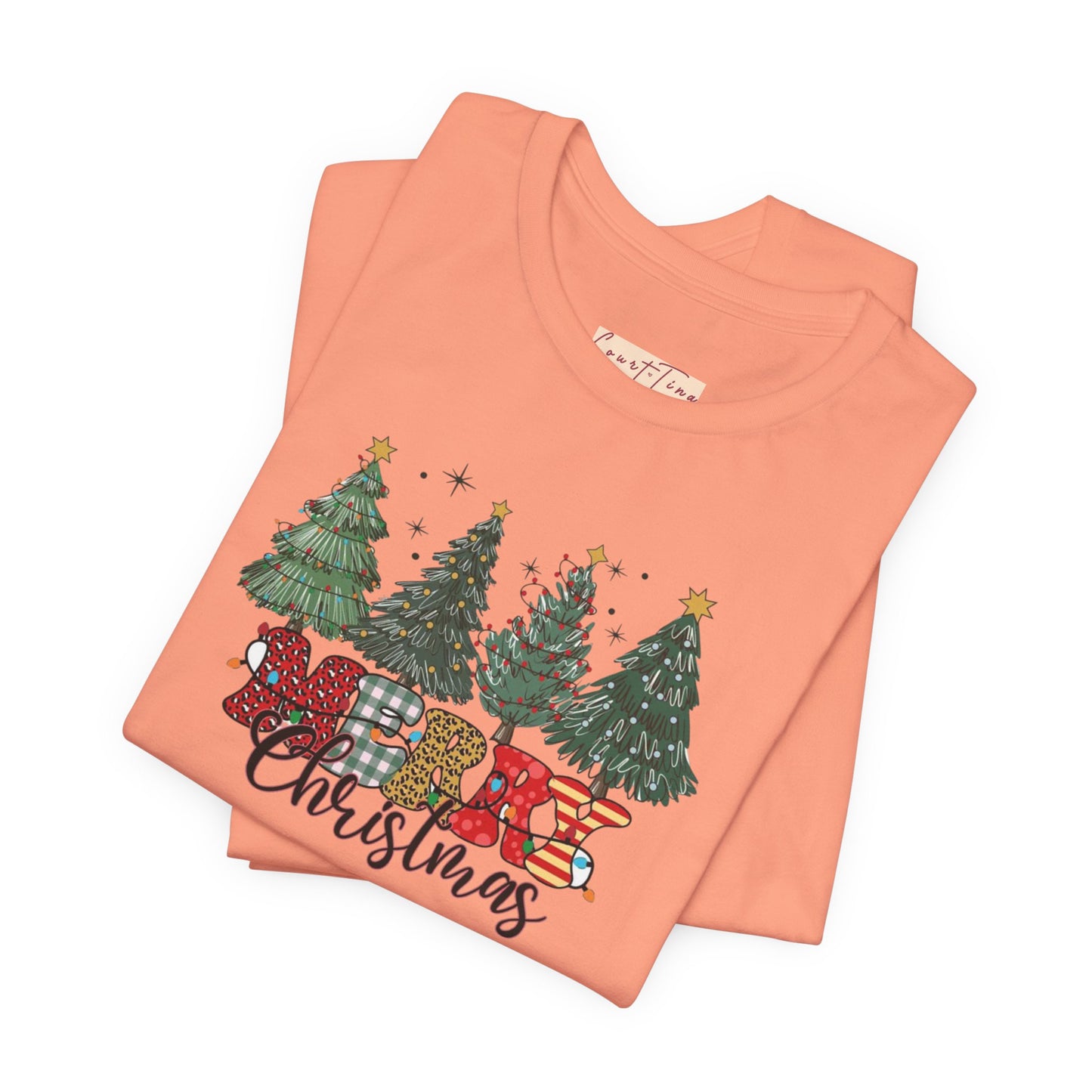 Merry Christmas Unisex Tee, Holiday T-Shirt, Christmas Gift, Festive Apparel, Tree Print Shirt, Seasonal Wear