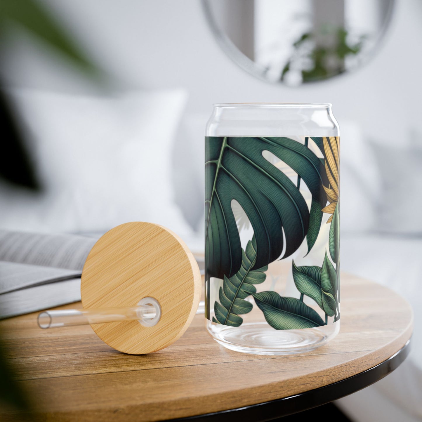 Tropical Sipper Glass, 16oz Tropical Sipper, Eco-Friendly Glass Drinkware, Summer Party Essentials, Gift for Plant Lovers, Home Bar Decor