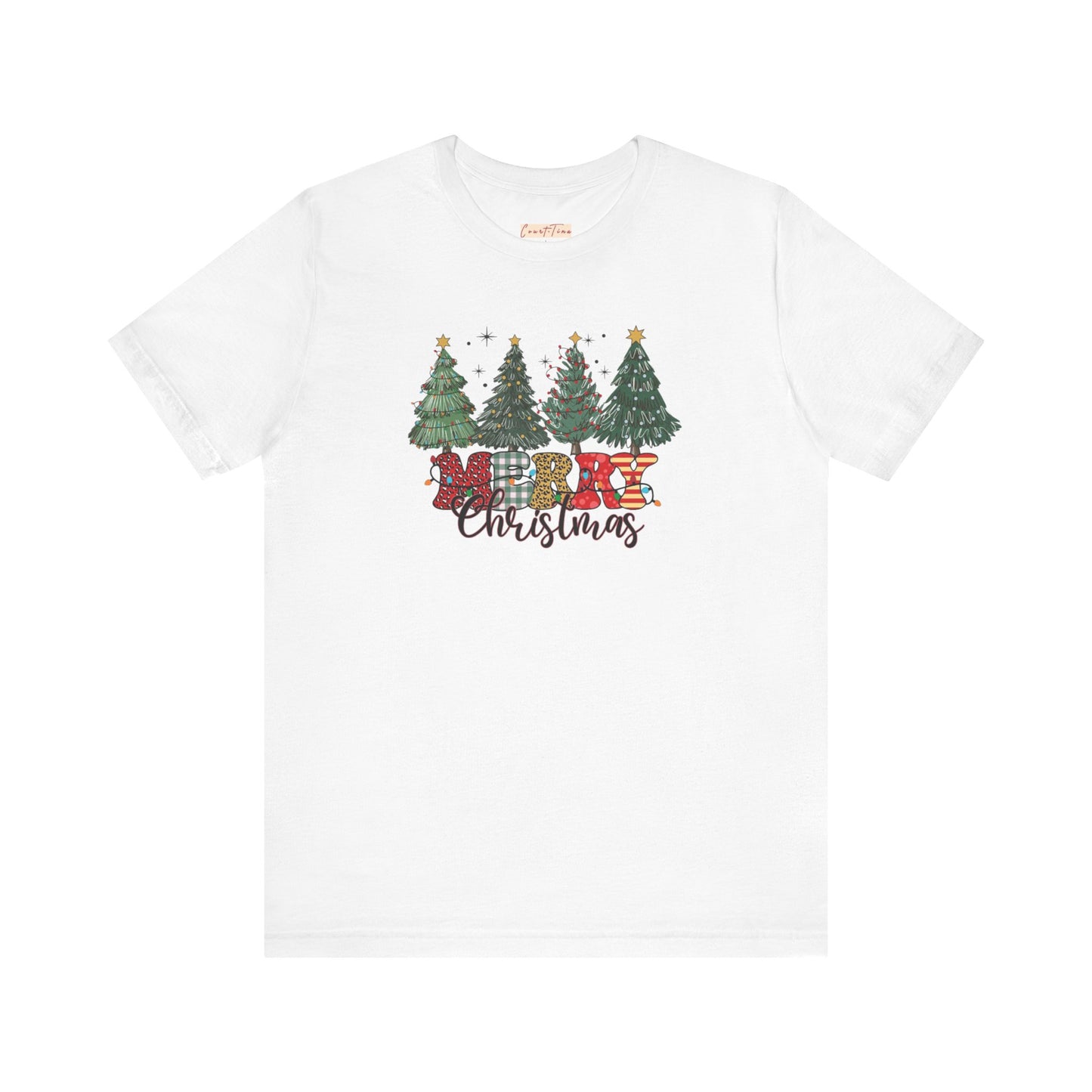 Merry Christmas Unisex Tee, Holiday T-Shirt, Christmas Gift, Festive Apparel, Tree Print Shirt, Seasonal Wear