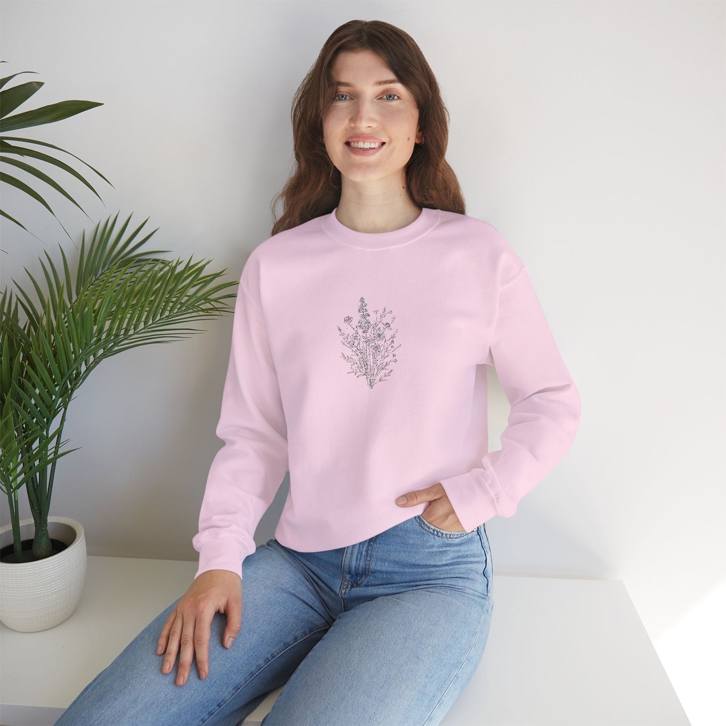 Botanical Minimalist Crewneck Sweatshirt, Cozy Sweatshirt, Casual Pullover, Gifts for Her, Spring Fashion, Eco-Friendly Apparel