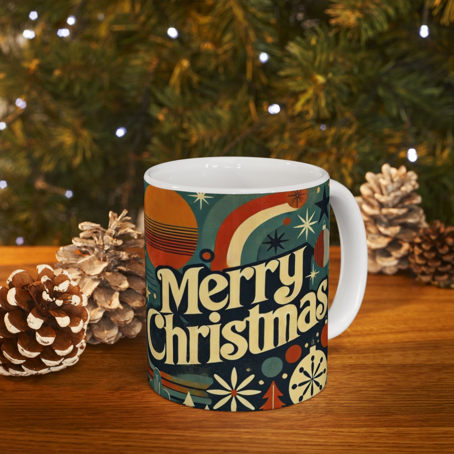 Vintage Retro Merry Christmas Ceramic Mug - Festive Drinkware for Holiday Cheer, Gift for Coffee Lovers, Christmas Celebration, 11oz & 15oz