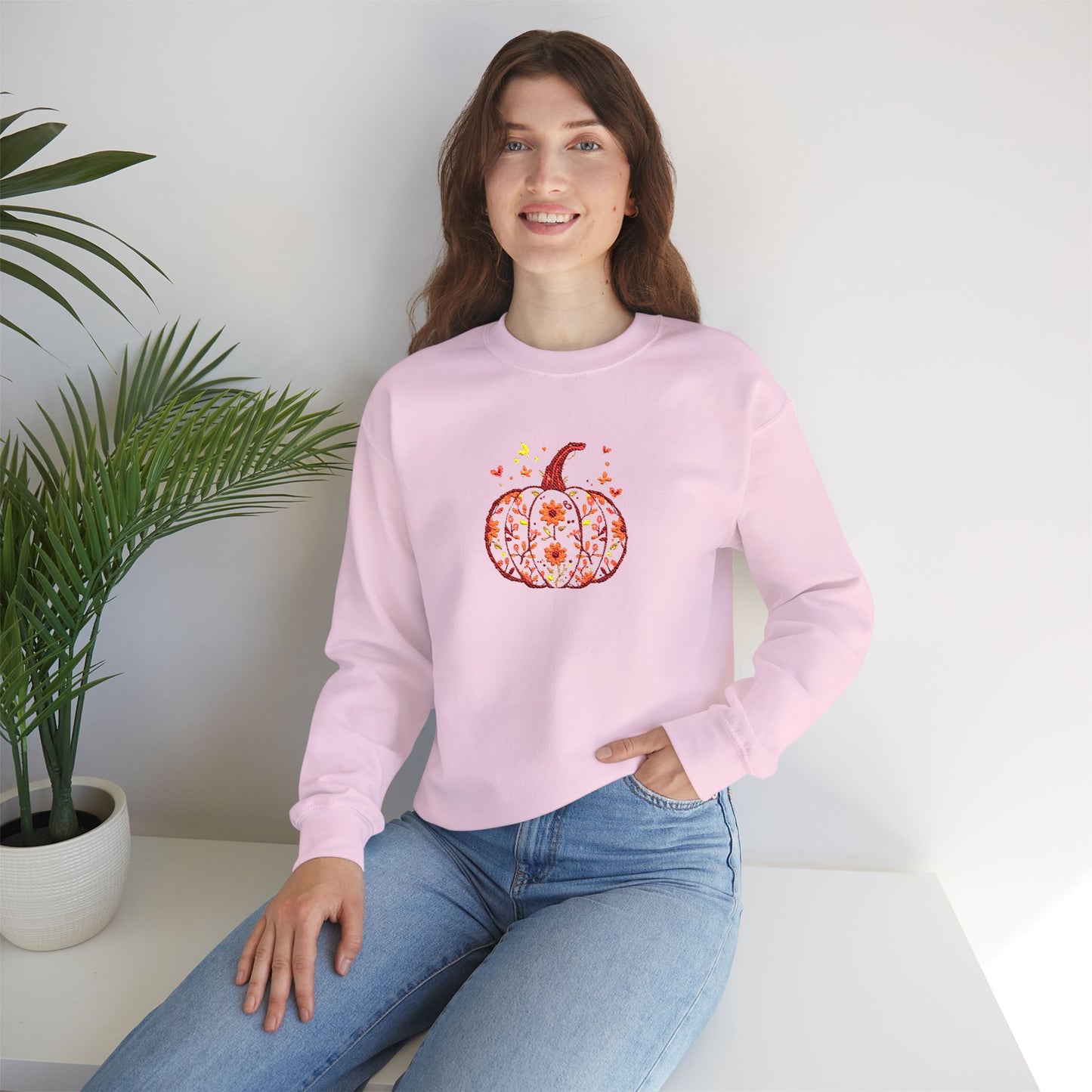 Embroidered Autumn Vibes Pumpkin Sweatshirt