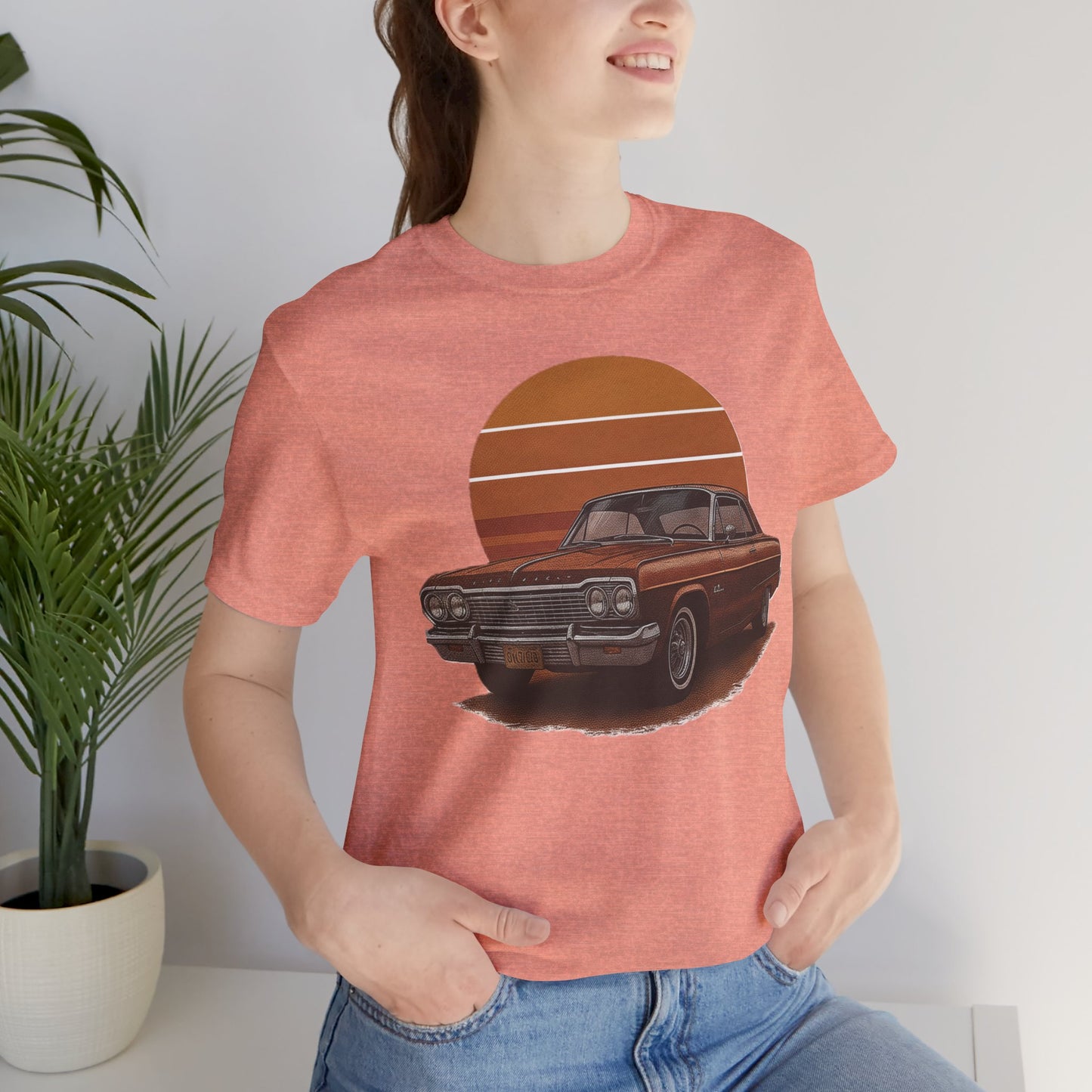 Retro Car Graphic Tee - Vintage Sunset Shirt, Perfect for Car Lovers, Gift for Him, Summer Style, Casual Wear, Unisex Fashion