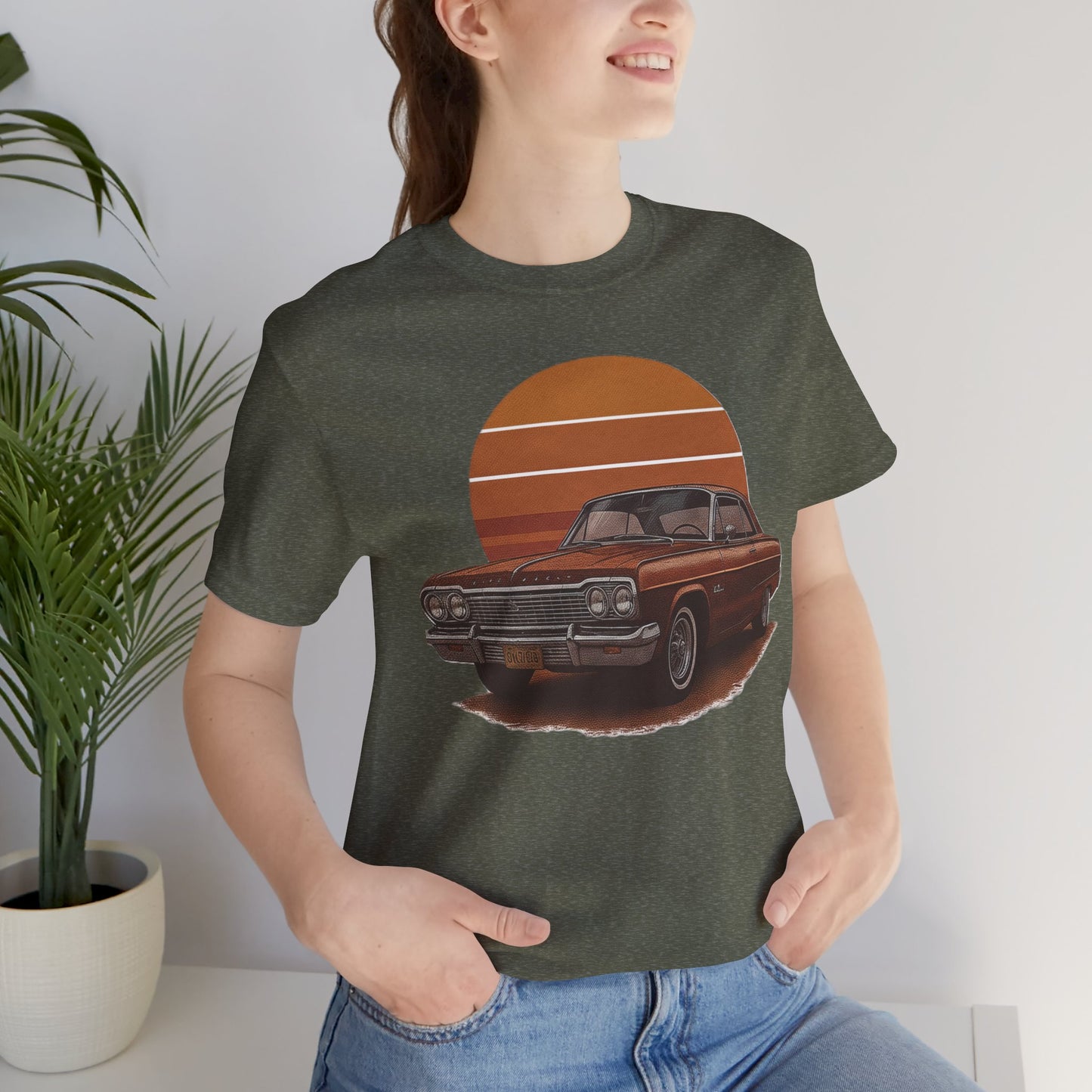 Retro Car Graphic Tee - Vintage Sunset Shirt, Perfect for Car Lovers, Gift for Him, Summer Style, Casual Wear, Unisex Fashion