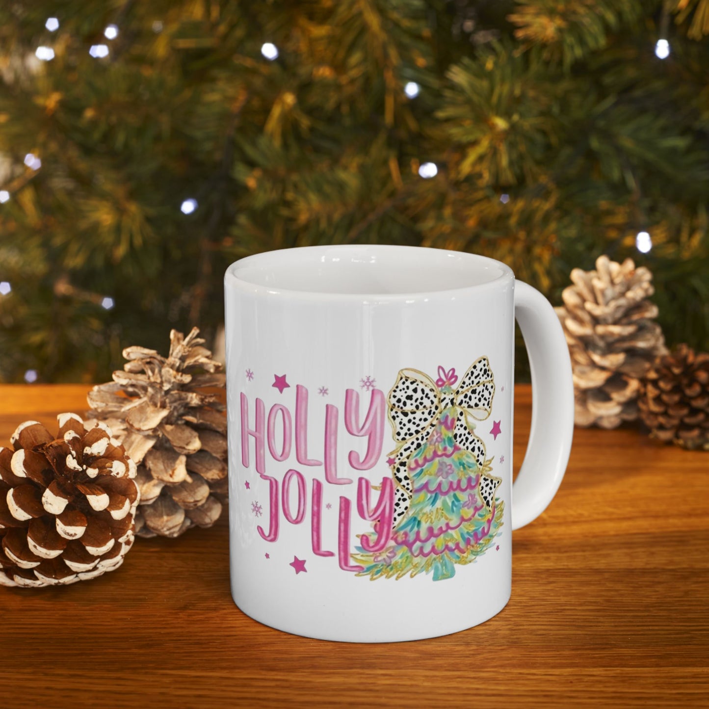 Holly Jolly Festive Ceramic Mug - Holiday Cheer, Christmas Gift, Coffee Lover, Cute Design, Fun Decor