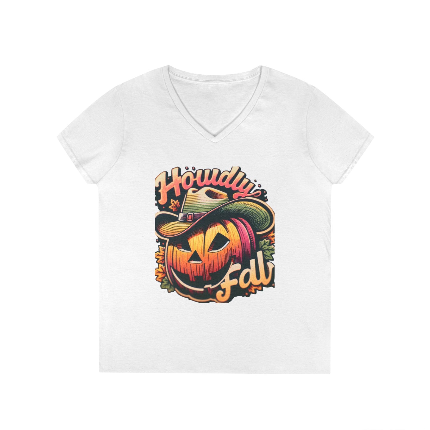 Autumn Pumpkin V-Neck T-Shirt - Fall Decor, Halloween Style, Seasonal Apparel, Gift for Her, Cozy Wardrobe Essential