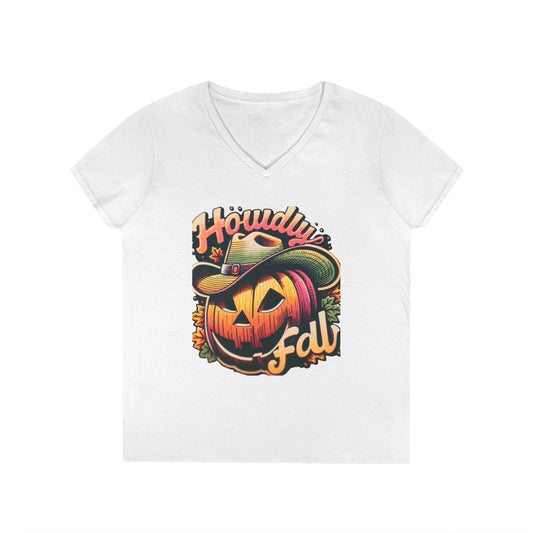 Autumn Pumpkin V-Neck T-Shirt - Fall Decor, Halloween Style, Seasonal Apparel, Gift for Her, Cozy Wardrobe Essential