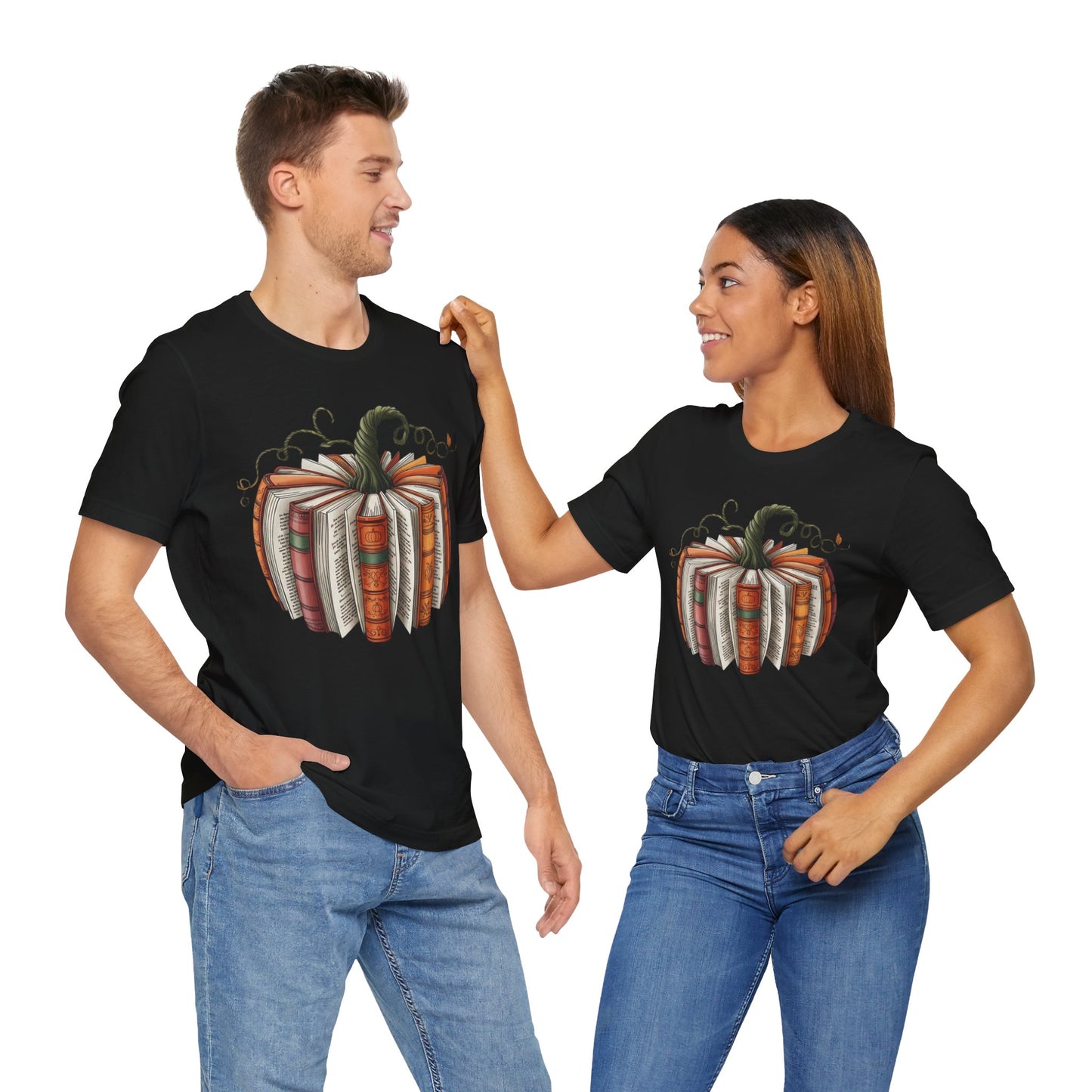Fall Pumpkin Books Unisex Tee - Cozy Autumn T-Shirt for Book Lovers
