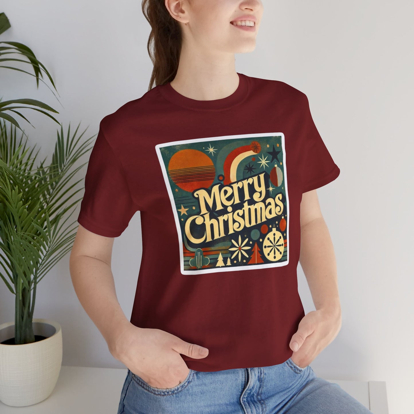 Vintage Retro Merry Christmas Unisex Short Sleeve Tee, Holiday Gift, Festive Shirt, Christmas Apparel, Casual Wear