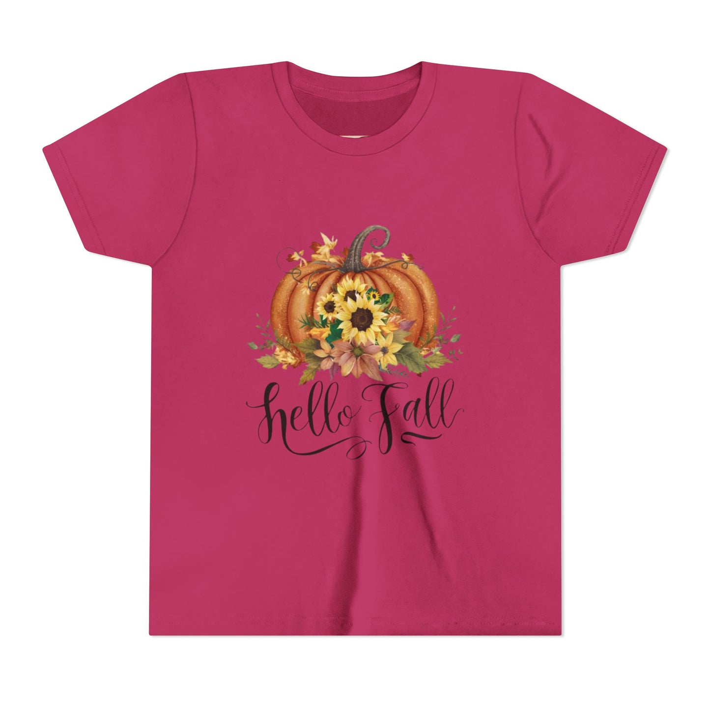 Fall Pumpkin Graphic Youth Tee, Autumn Kids T-Shirt, Hello Fall Shirt, Seasonal Apparel for Kids, Halloween, Thanksgiving Outfit