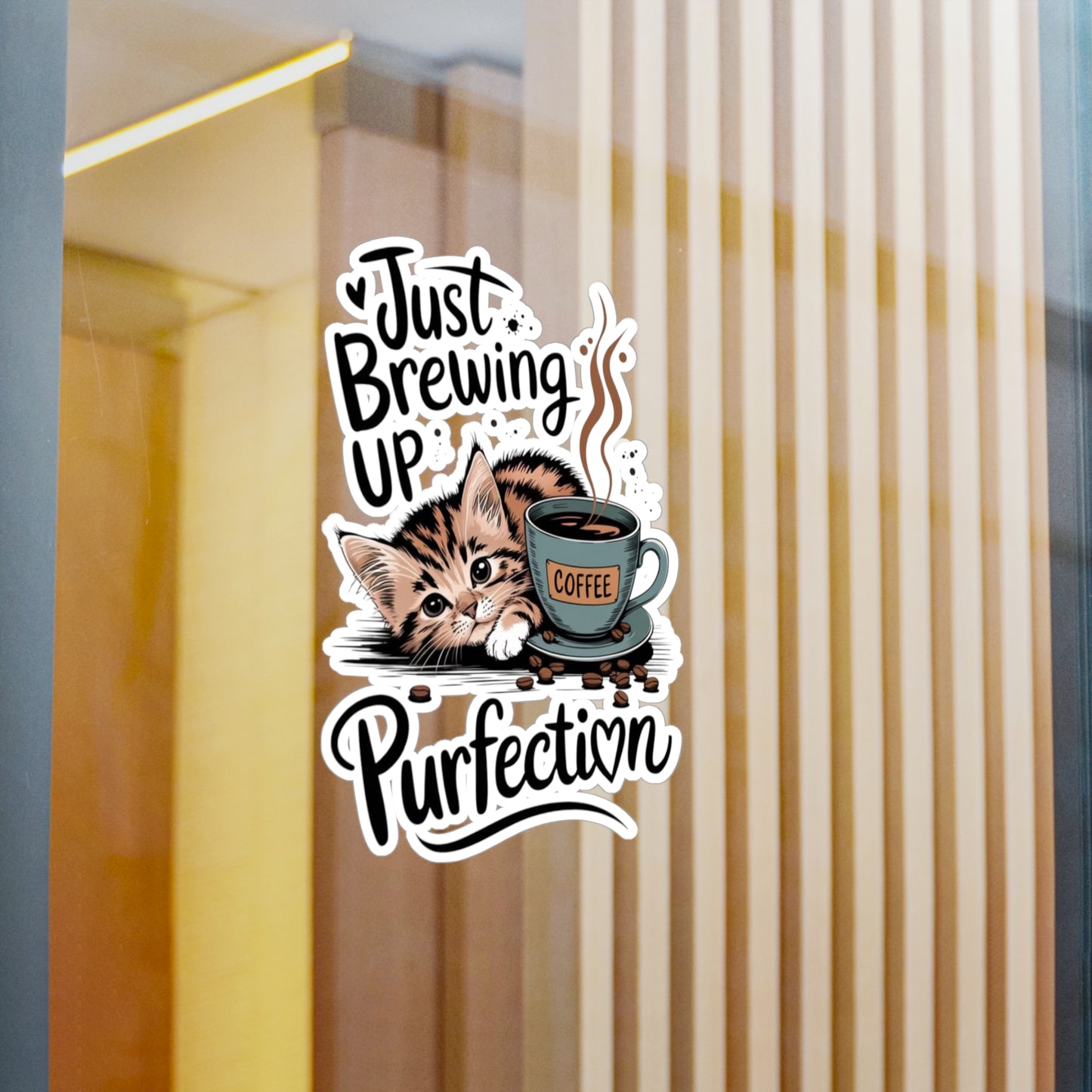 Cozy Coffee Cat Kiss-Cut Vinyl Decal